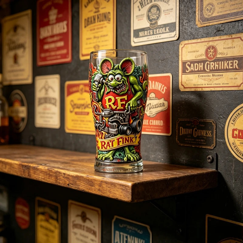Rat Fink Beer Glass Cup Punk Rock Hot Rod Style Bar Party Drinkware Collection Ornaments