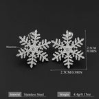 Stainless Steel Snowflake Stud Earrings Inlaid Crystal Winter Snow Flake Earrings Christmas Holiday Jewelry Gift for Women Girl