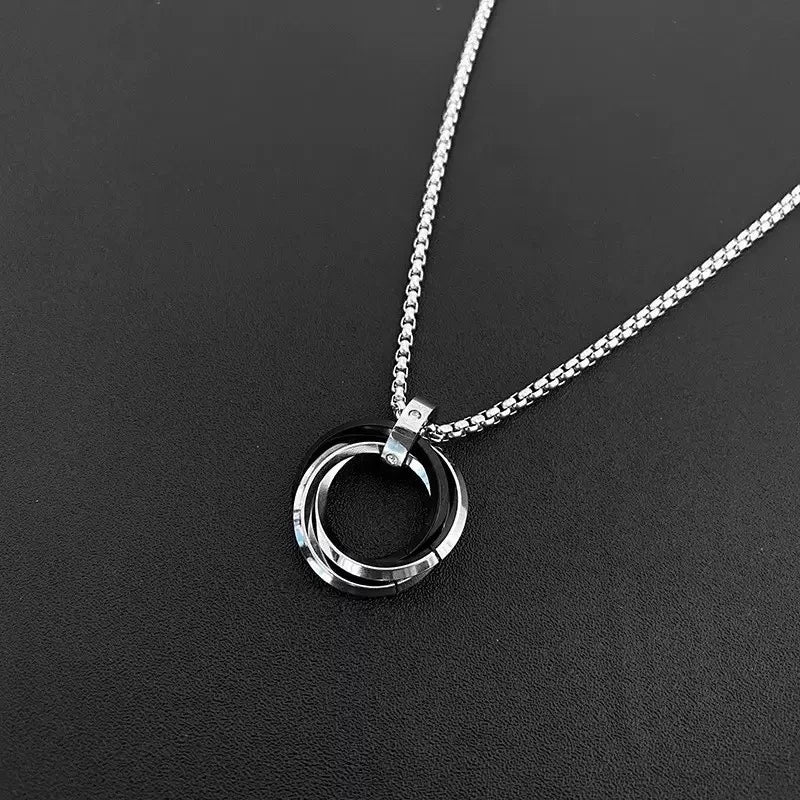 PENDRA Triad Titanium Steel Three-Ring Pendant Necklace