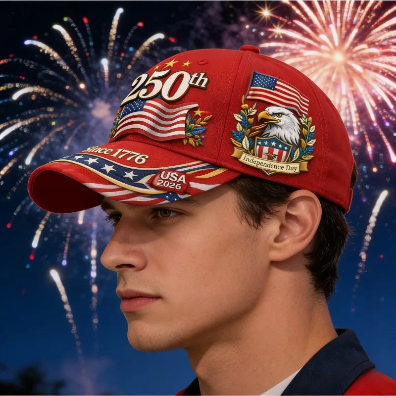 USA Patriotic Baseball Cap Featuring Stars And Stripes - Adjustable And Windproof for The 250Th Independence Day Celebration, Pu