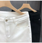 High-Quality Korean Street Men's Slim Jeans for Spring and Autumn with Denim Fabric and Casual Solid White Black Punk Trousers