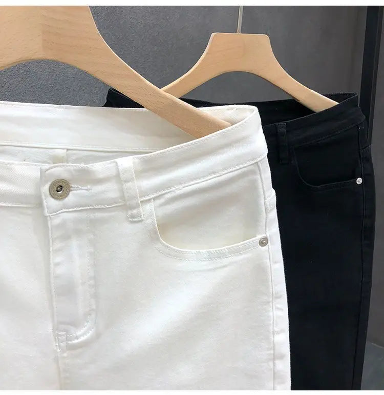 High-Quality Korean Street Men's Slim Jeans for Spring and Autumn with Denim Fabric and Casual Solid White Black Punk Trousers