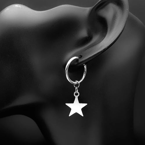 Key Star Hiphop Earrings For Women Men Stainless Steel Silver Color Fashion Punk Rock Ear Rings Rapper Jewelry Accessory