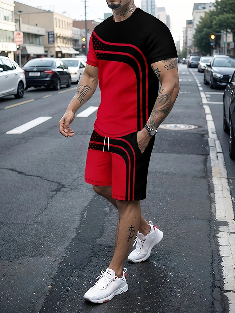 Summer Outdoor Street Fashion Men's T-shirts Everyday Casual Men's Athletic Shorts T-shirts And Drawstring Shorts Men's Sets