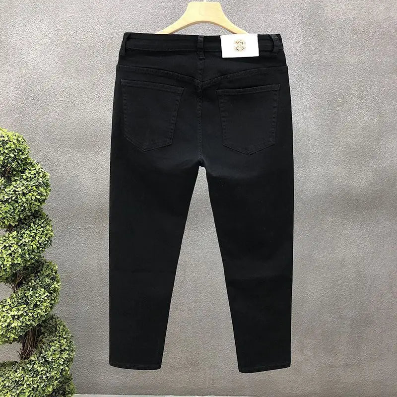 PENDRA Korean Slim Denim Fabric Solid White Black Punk Jeans