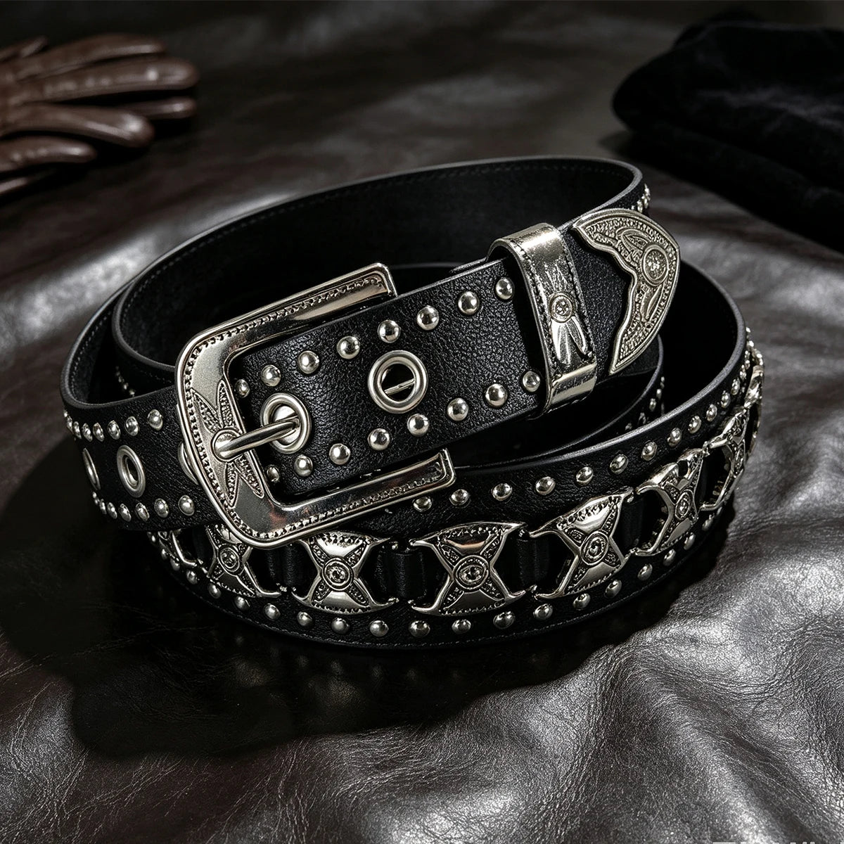 New Fashion Men's European And American Punk Belt Women's Rivet Wide Waist Cross Border Jeans Belt Unisex Gothic Accessories