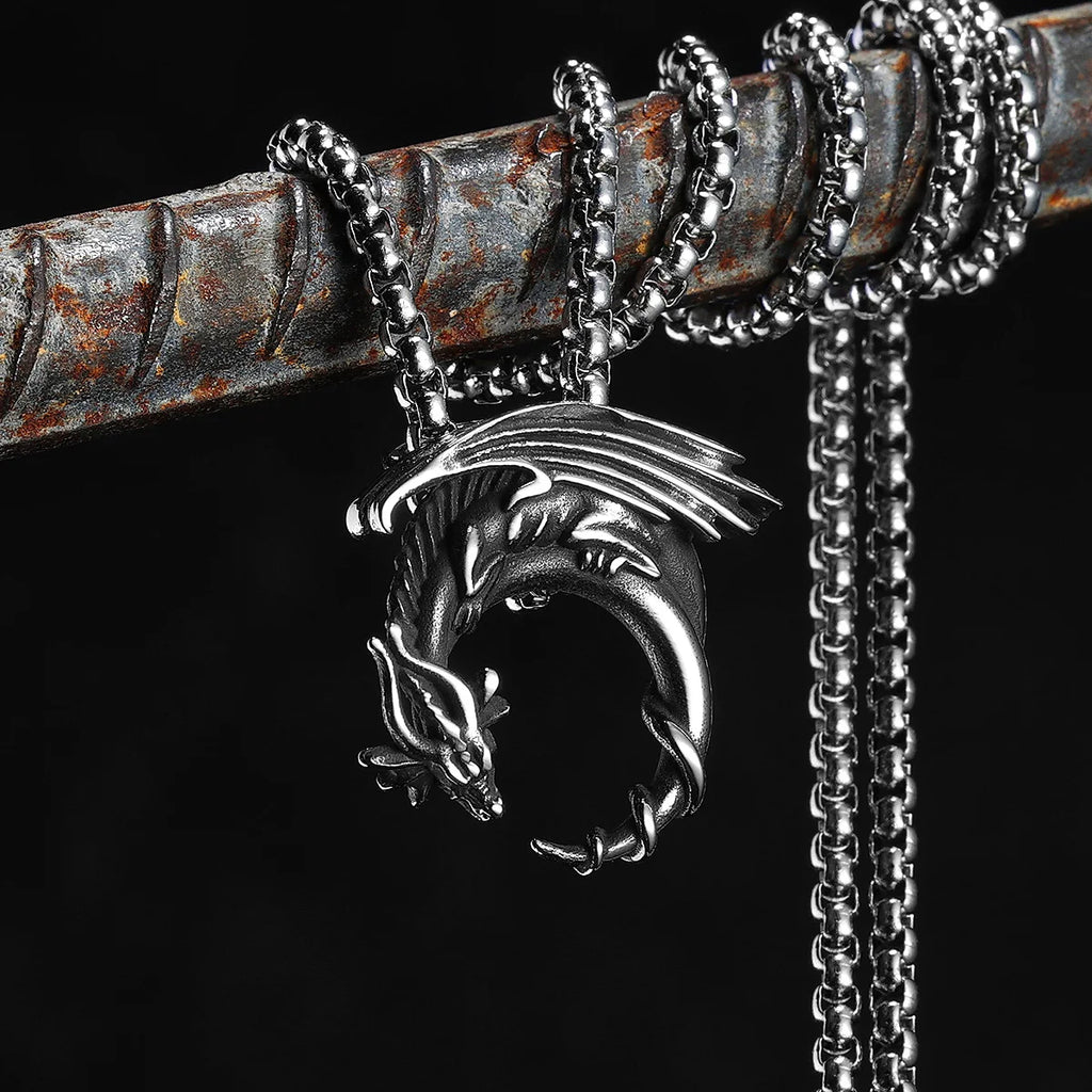 PENDRA Flying Dragon Steel Necklace