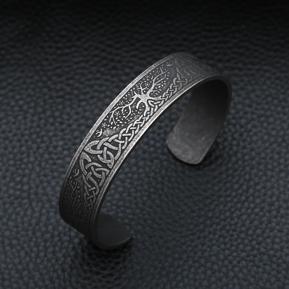 PENDRA Valknut Nordic Stainless Steel Open Cuff Bracelet