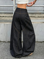 American Retro Buttoned Splicing Design Black Women's Loose Cocoon Jeans Y2K Trendy Street Fashion Versatile Wide-Leg Pants