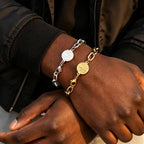 Saint Benedict Bracelet for Men,Gold Silver Color Stainless Steel Link Chain Wristband,Catholic Christian Medal Jewelry Gift