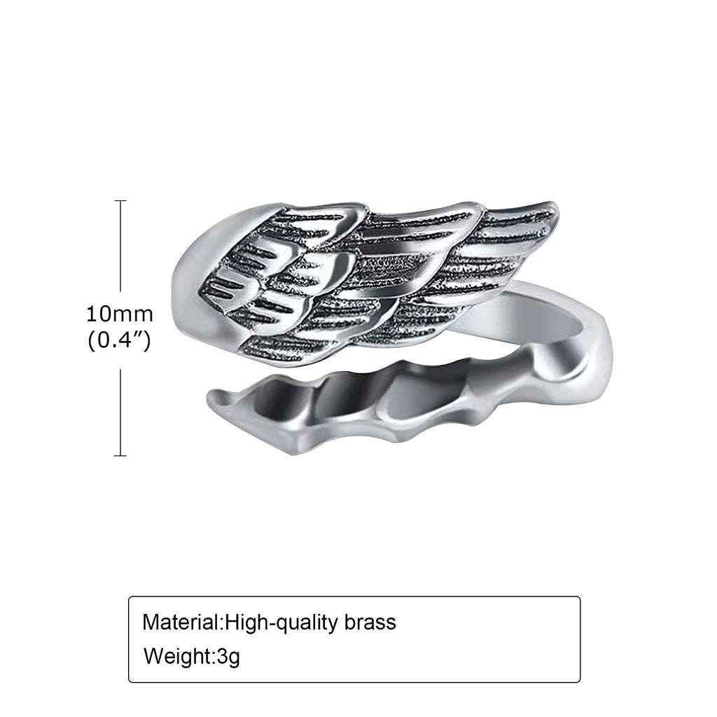 Retro Wings Ring for Men,Gothic Devil Wings Adjustable  Metal Ring,Punk Hip Hop Jewelry Gift