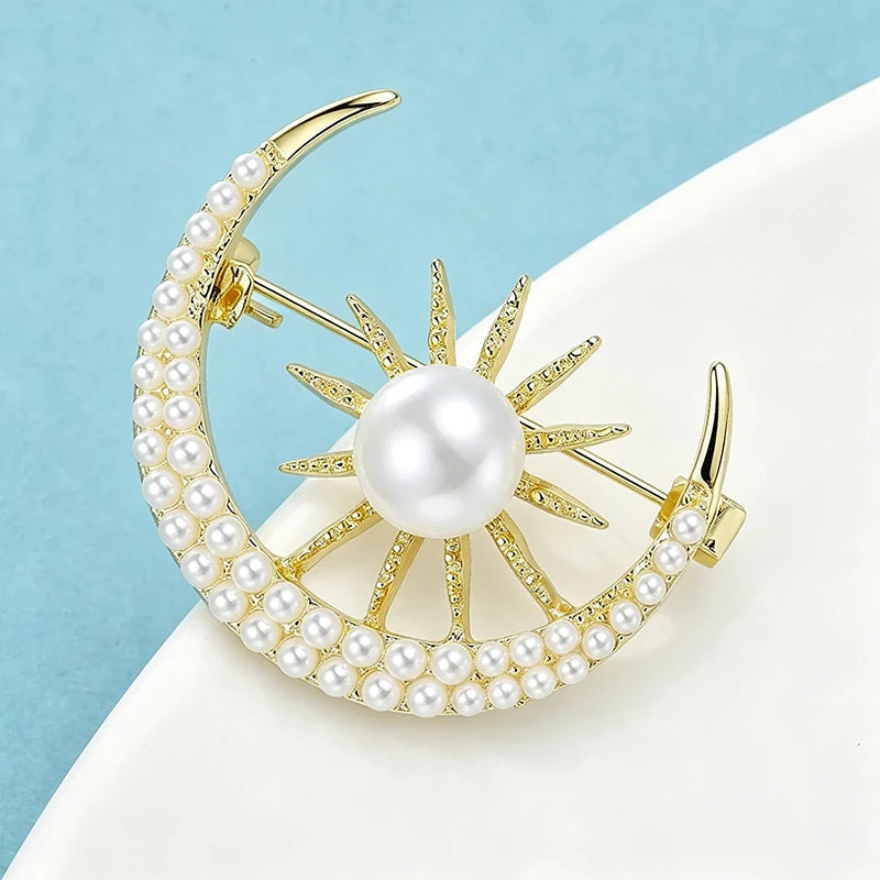 PENDRA Celestine Pearl Sun and Moon Brooch