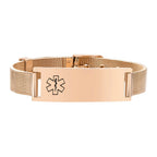 Free Personalized Medical Alert ID Bracelets for Men, Waterproof 10mm/16mm Wide Stainless Steel Mesh Band Wristband ICE Jewelry