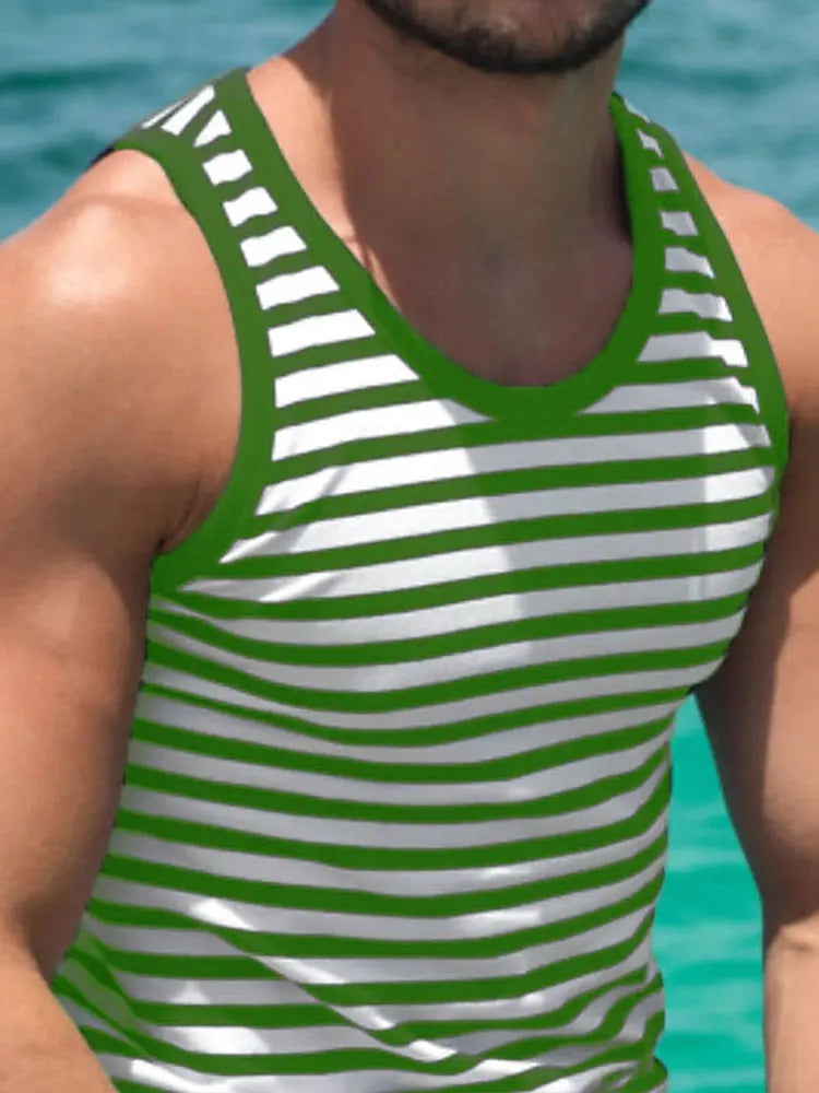 Summer Daily Men's O-neck Tank Top Hawaiian Fashion Men's Beach Casual Tank Top Outdoor Sports Men's Sleeveless T-shirt