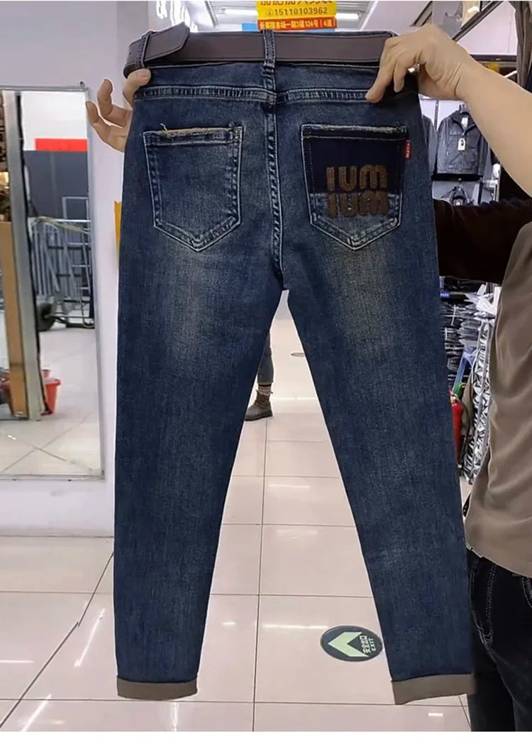 Y2k Women Jeans 2024 New High-waisted Large Size Women's Pants Radish Haren Pants Thin Stretch Nine Points Daddy Pants Fashion