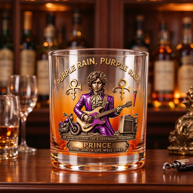 Purple Rain Inspired Whiskey Glass Collectible Drinkware Music Fan Gift Decorative Glass Tumbler