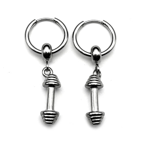 Hiphop Dumbbell Man Earhoop Women Men Stainless Steel Silver Color Sports Style Punk Emo New Design Dangle Earrings Jewelry