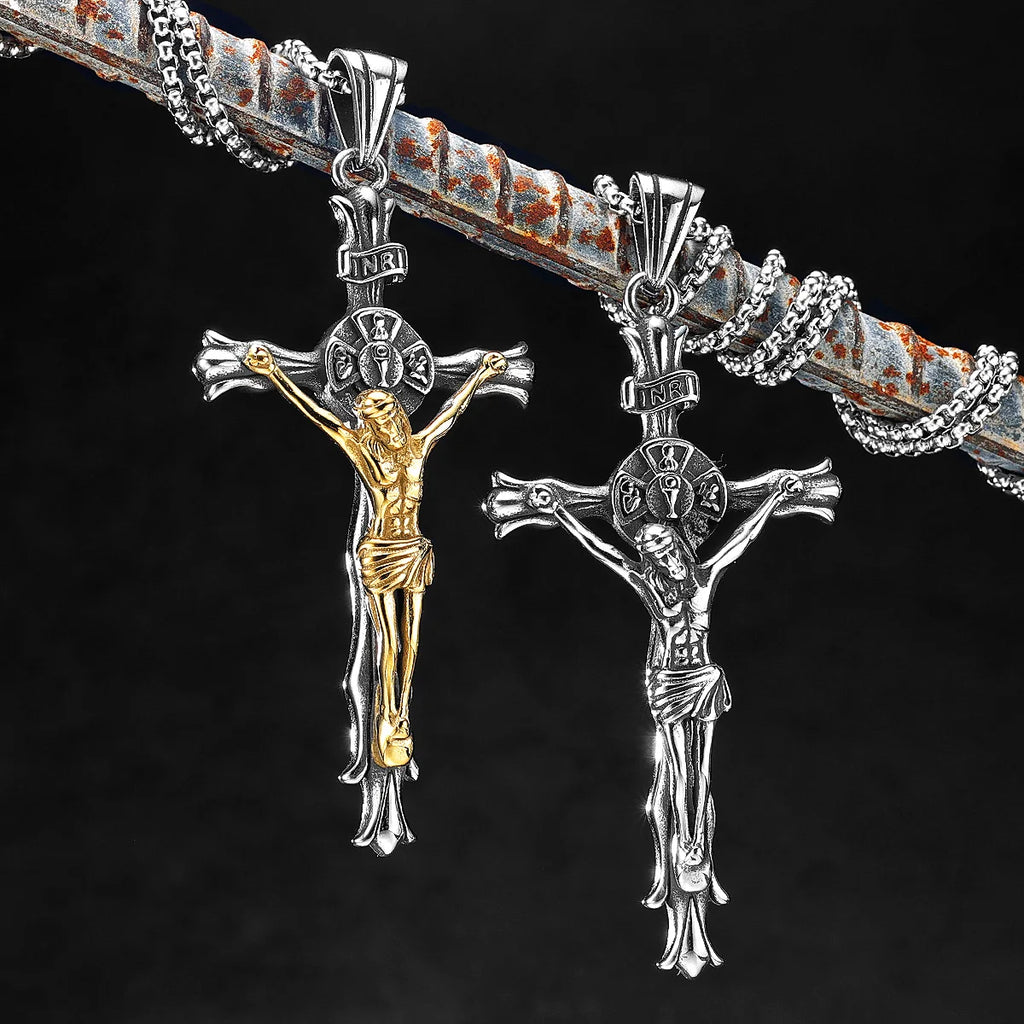 PENDRA INRI Jesus Cross Steel Necklace