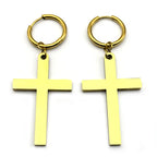 Hip Hop Catholic Cross Hoop Earrings for Women Men Stainless Steel Gold Silver Color Crucifix Statement Earring Jewelry E3476S06