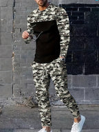 Men's Fashion Graffiti Novelty Pajamas Loungewear Set Autumn Men's Daily Casual Long-sleeved T-shirt Street Fashion Pants