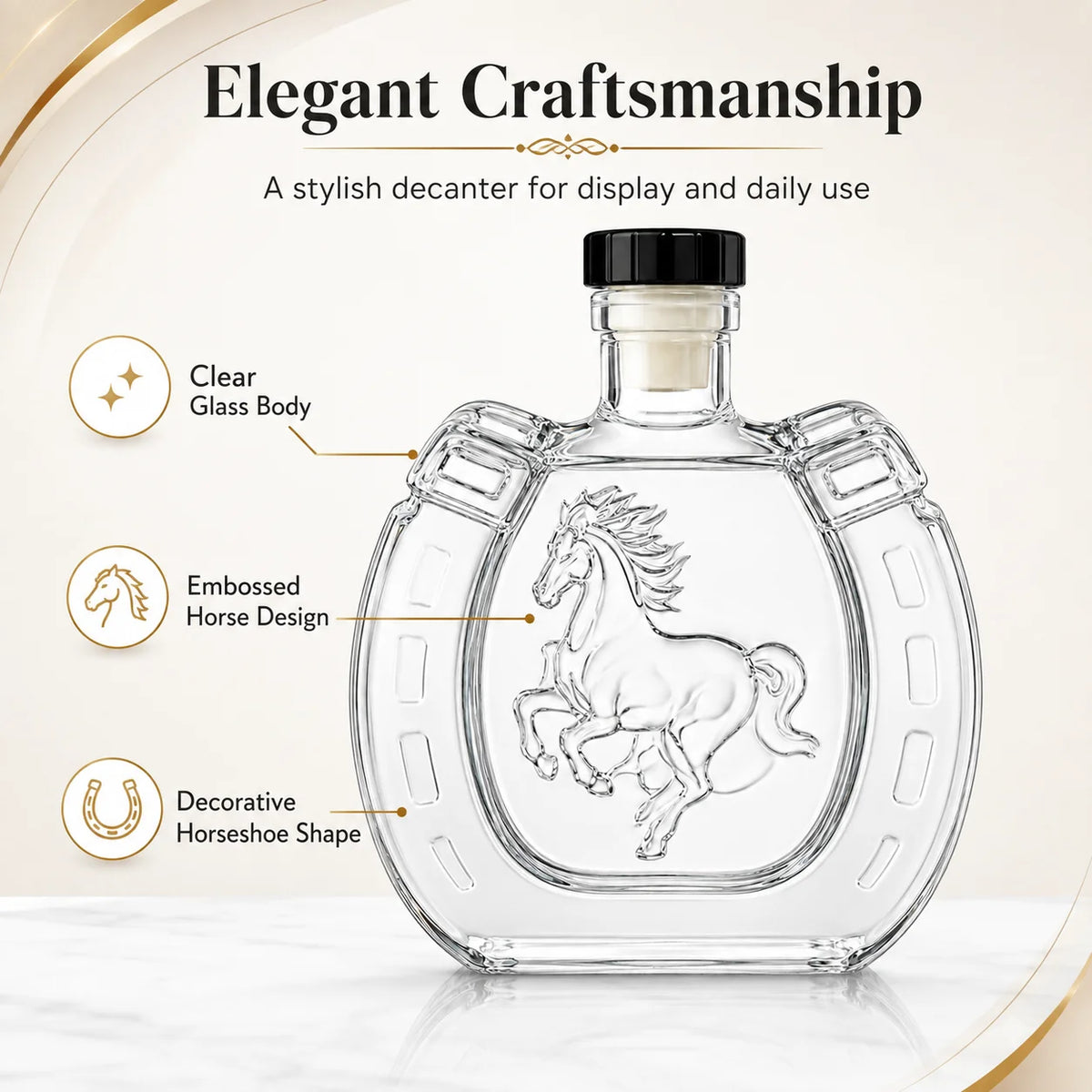 Clear Horseshoe Shaped Liquor Decanter 350ML Embossed Horse Glass Wine Bottle Whisky Container Home Bar Decoration