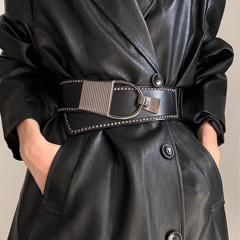 Y2K Rivet Wide Corset Belt For Women and men Punk Accessories Dress Jeans PU Leather Belt Western Cowboy Cowgirl Waistband