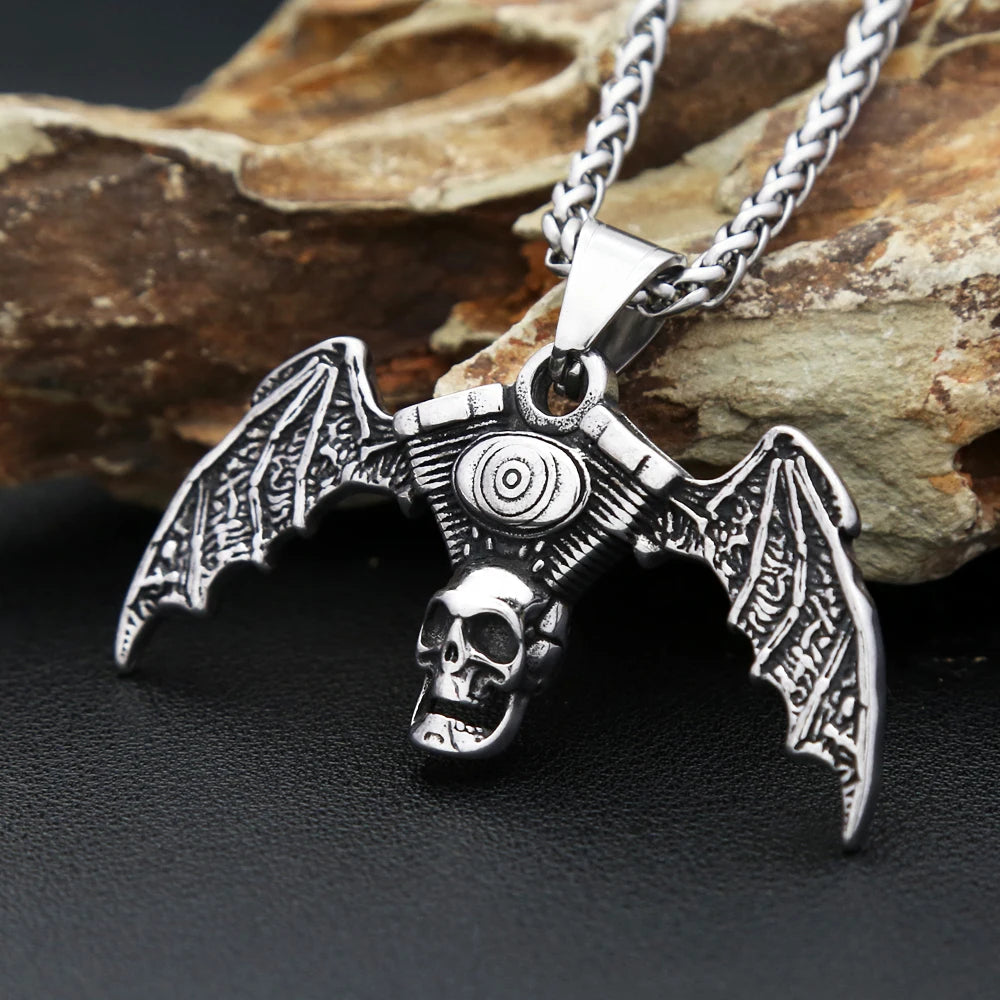 PENDRA Skullengine Gothic Skull Demon Wings Pendant