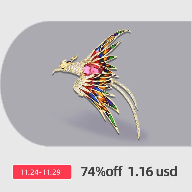 PENDRA Celestial Phoenix Crystal Enamel Brooch