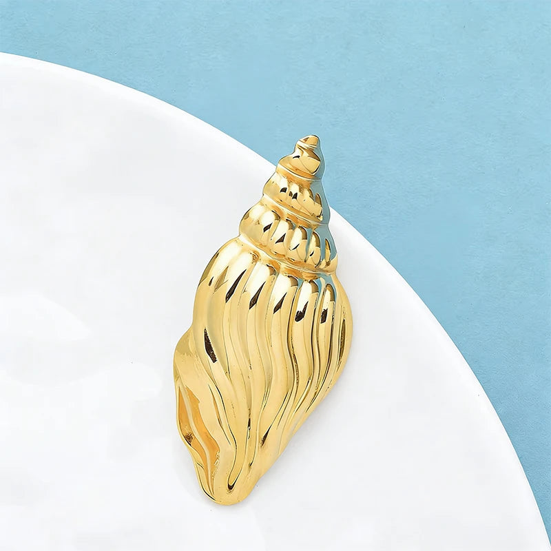 PENDRA Coastal Conch Stainless Steel Brooch