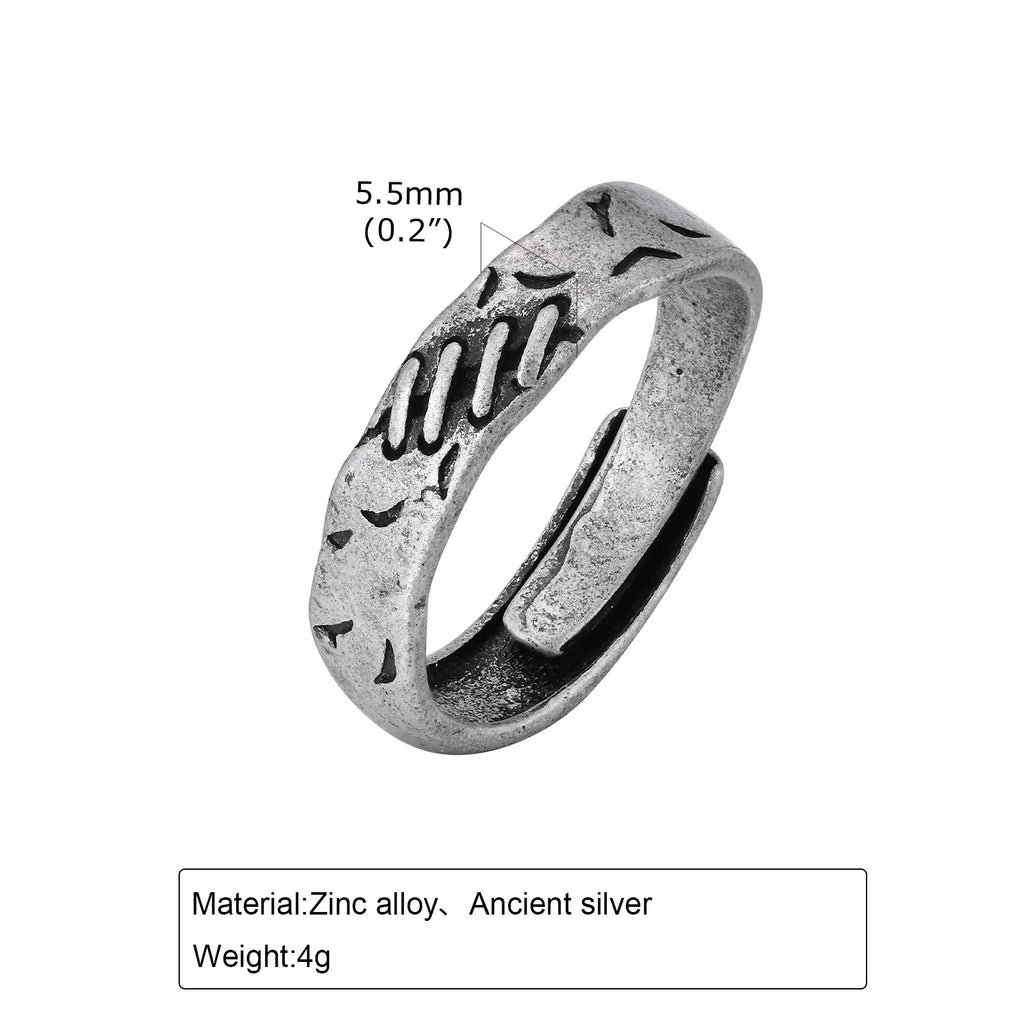 Grey Scar Rings for Men Boys,Retro Charm Metal Adjustable Ring Free Size Ring,New Fashion Jewelry Accessories Gifts