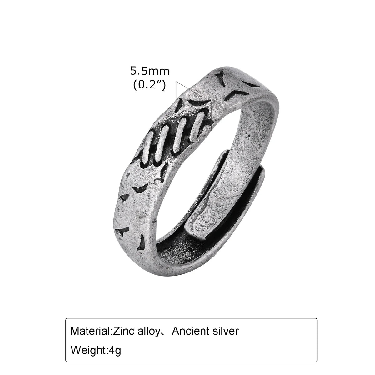 Grey Scar Rings for Men Boys,Retro Charm Metal Adjustable Ring Free Size Ring,New Fashion Jewelry Accessories Gifts