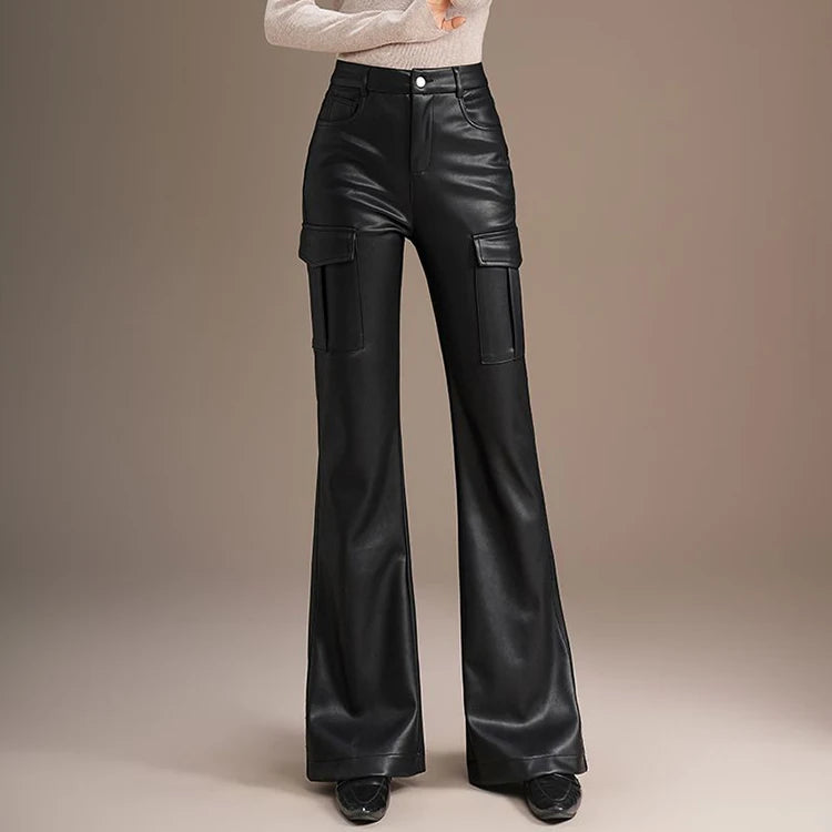 PENDRA Spicy Cargo Pocket High Waist Leather Pants