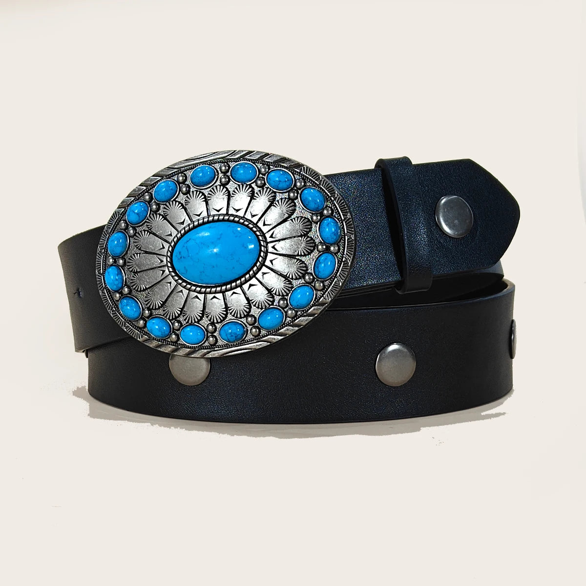 PENDRA Noraarae Leather Black Turquoise Buckle Turquoise Belt