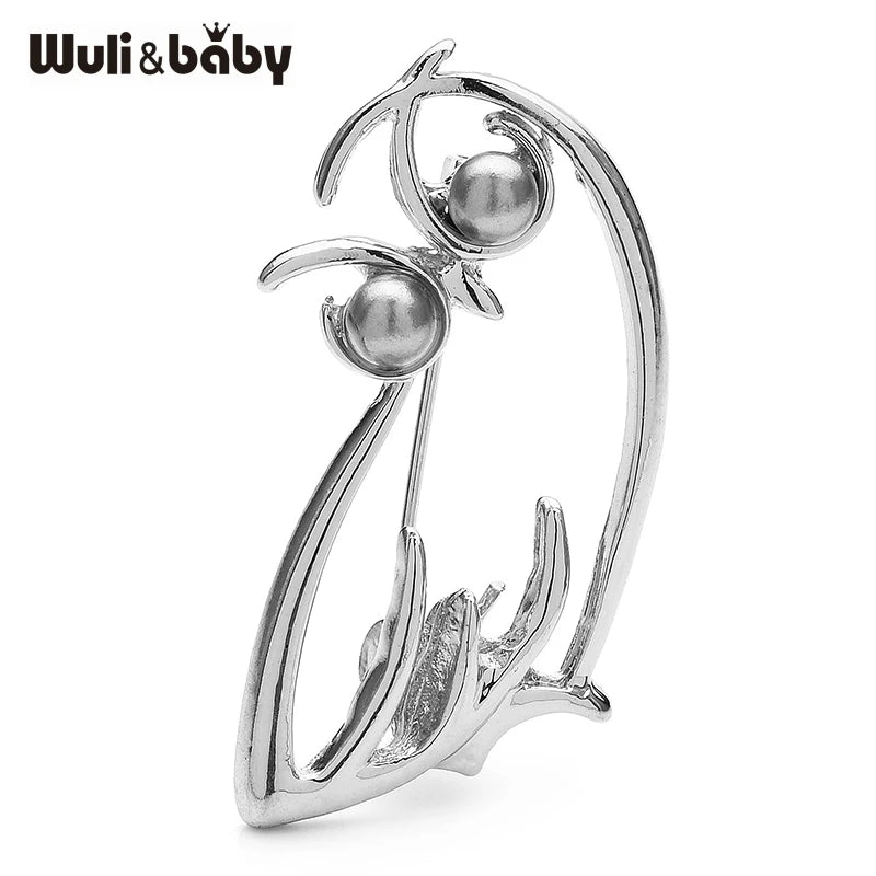PENDRA Pearl Eye Owl Metal Brooch
