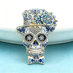PENDRA Nocturne 2-Color Rhinestone Skull Rose Brooch
