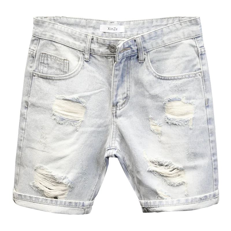 High Quality New Summer Korean Luxury Clothing Design Men's Casual Denim Shorts Distressed Cat Whisker Streetwear Short Pants