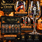 Spooky Halloween Wine Goblet with Sticker Design Witch Ghost Pumpkin Cat Decorative Stemmed Glass for Party Home Bar