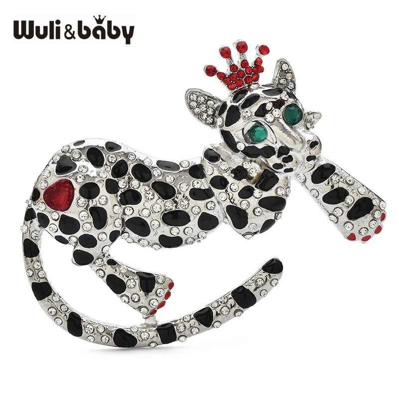 Wuli&baby Wear Crown Leopard Brooches 2-color Enamel Beautiful Animal Brooch For Women's Clothes Coat Pins Gifts