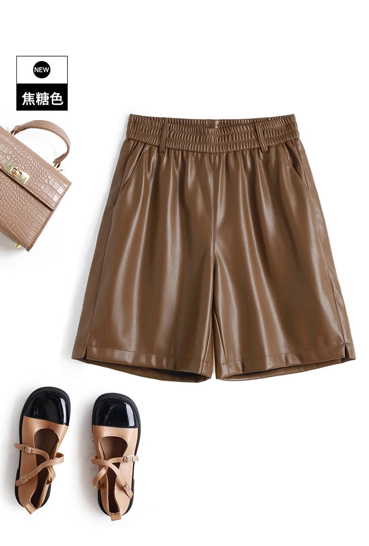 PENDRA Full Leather Wide Leg Shorts
