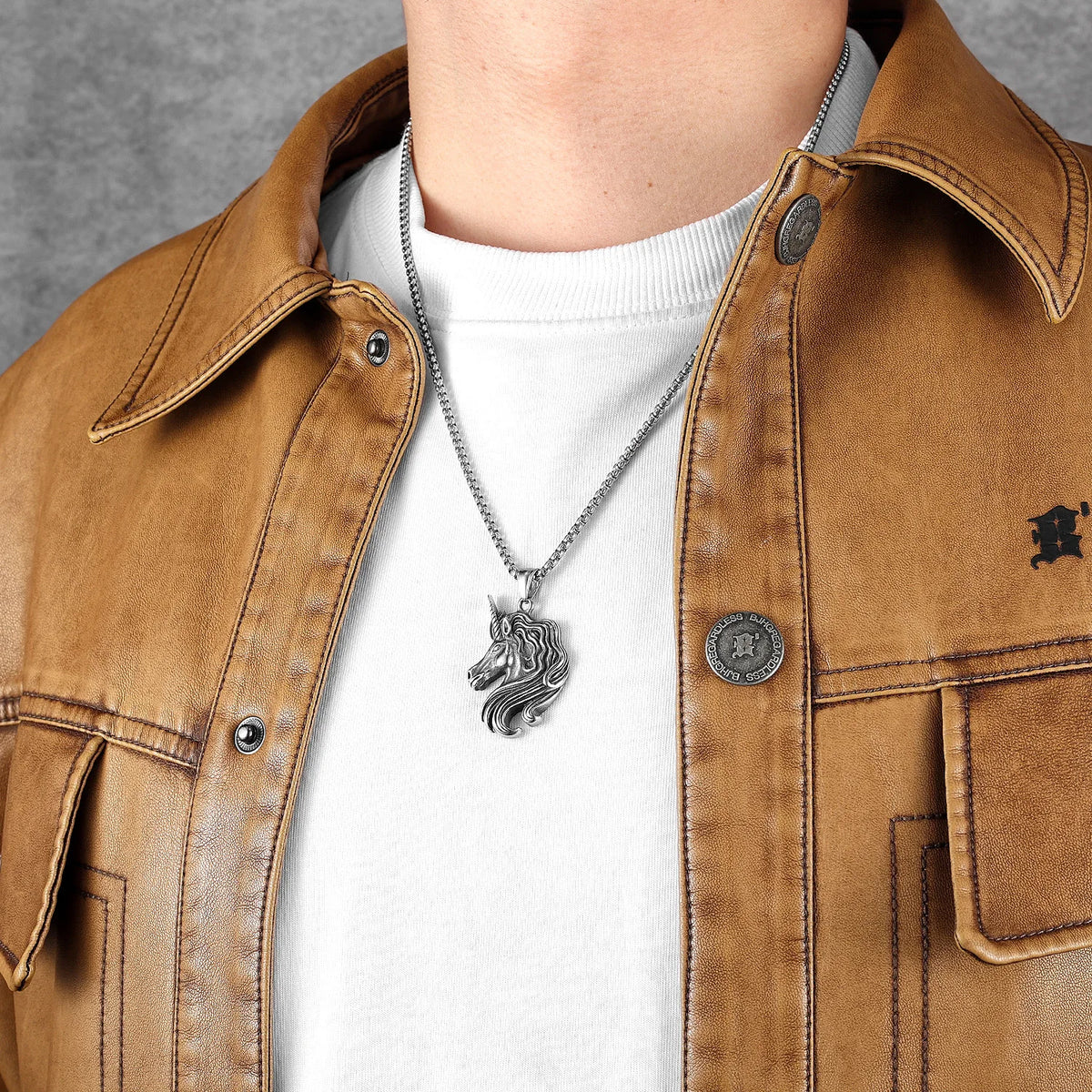 PENDRA Mythical Unicorn Animal Steel Necklace