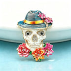 PENDRA Retro Wear Flowers Hat Skull Brooch