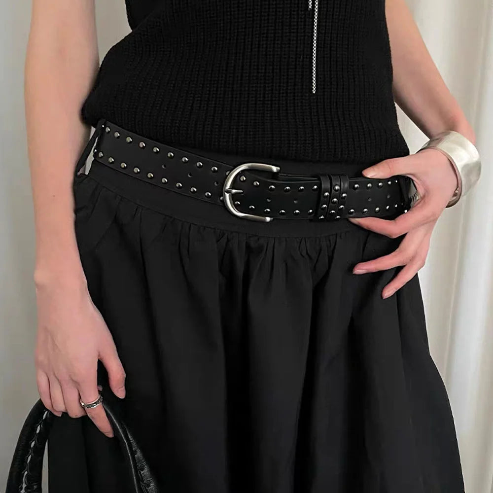 New Punk Belt For Women and Men tie-in Ladies' belt fashion personality Plus Size Rivet Belt Female senior black Jeans Waistband