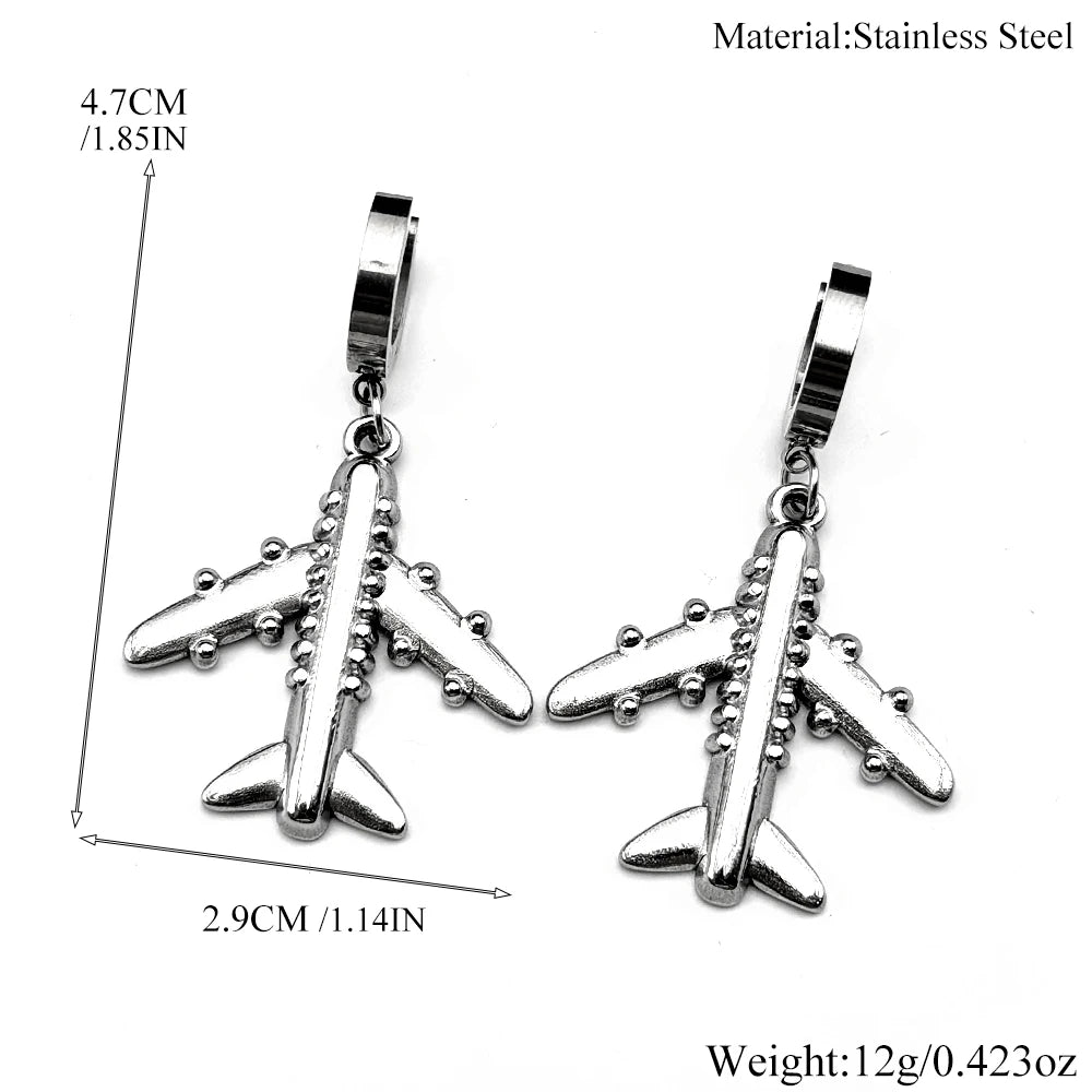 Aircraft Plane Airplane Earrings For Women Men Stainless Steel Silver Color Simple Cute Fashion Charm Dangle Ear Jewelry Gifts