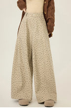 Lazy style floral print woolen suit pants women in winter new loose and versatile casual curved knife wide leg pants