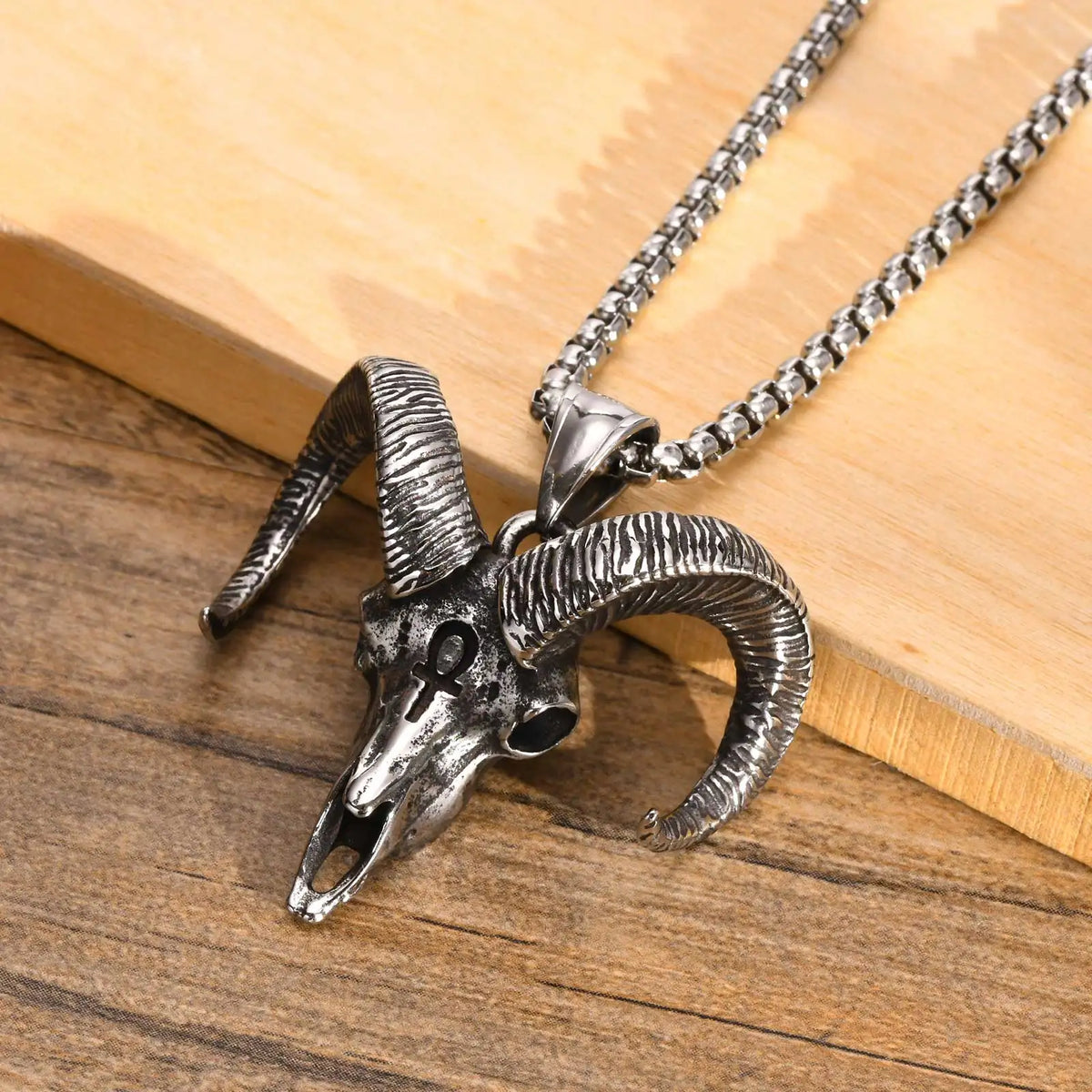 Satanic Goat Head Skull Pendant, Satan Stainless Steel Goth Punk Style Necklace,Satanic, Lucifer, Halloween, Devil