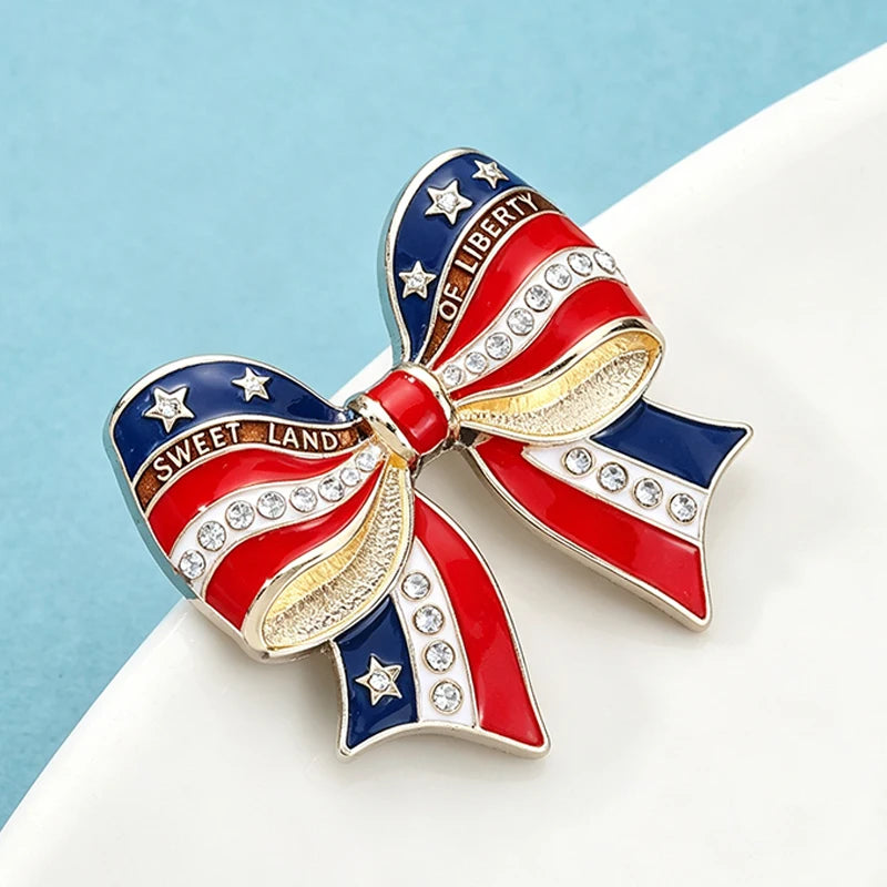 PENDRA Americana Flag Bowknot Brooch