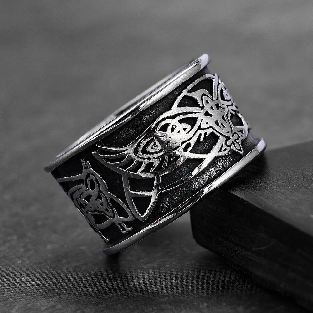 PENDRA Wolf Crow Rune Ring