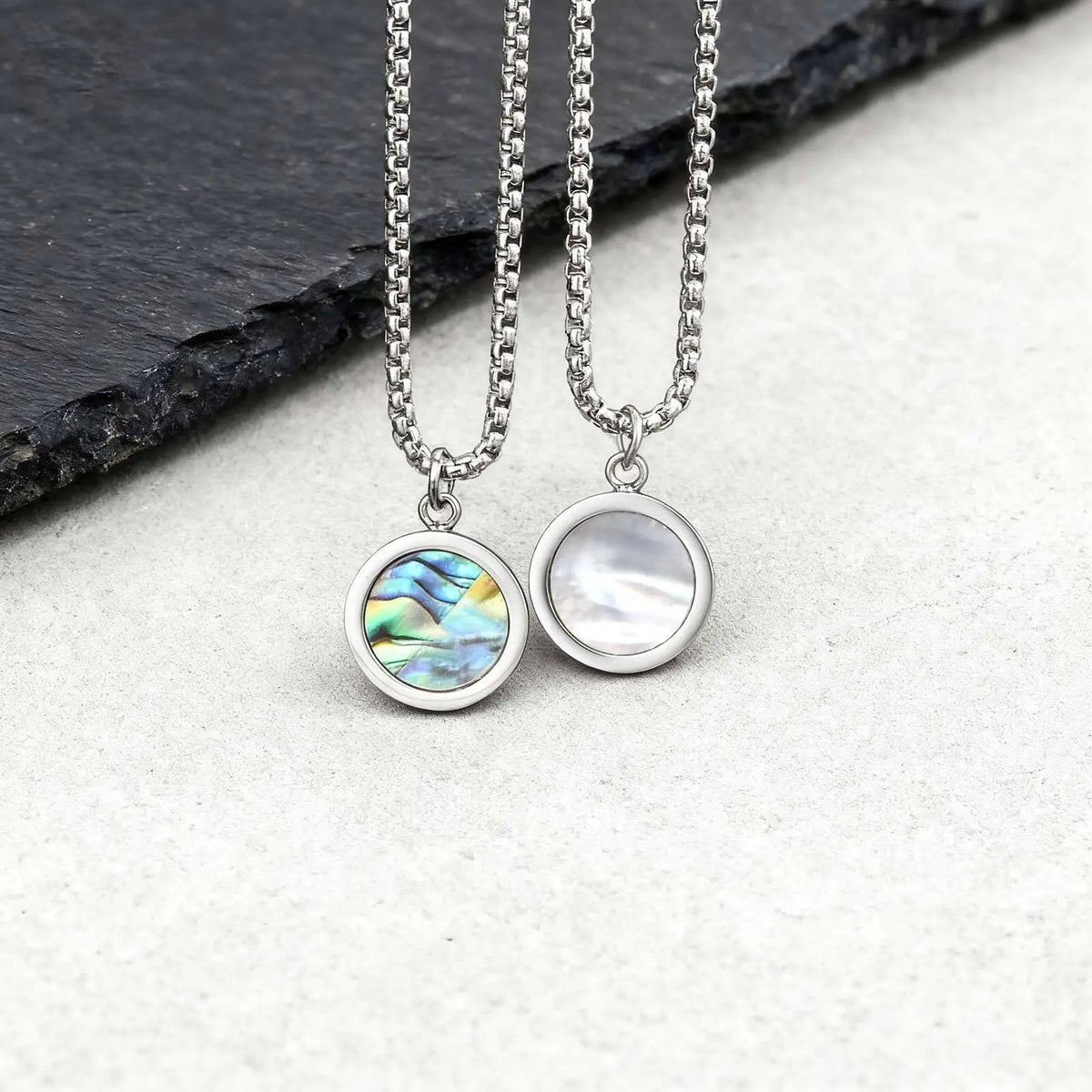 Hiphop Round Natural Stone Necklace for Men,Waterproof Stainless Steel Pendant Necklace,Birthday Party Father Gift