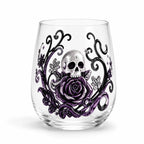 PENDRA Gothic Skull Silver-Glitter Purple-Rose Stemless Glass Tumbler