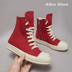 PENDRA Red Punk Red Canvas High-Top Zip Thick-Sole Platform Ankle Boots
